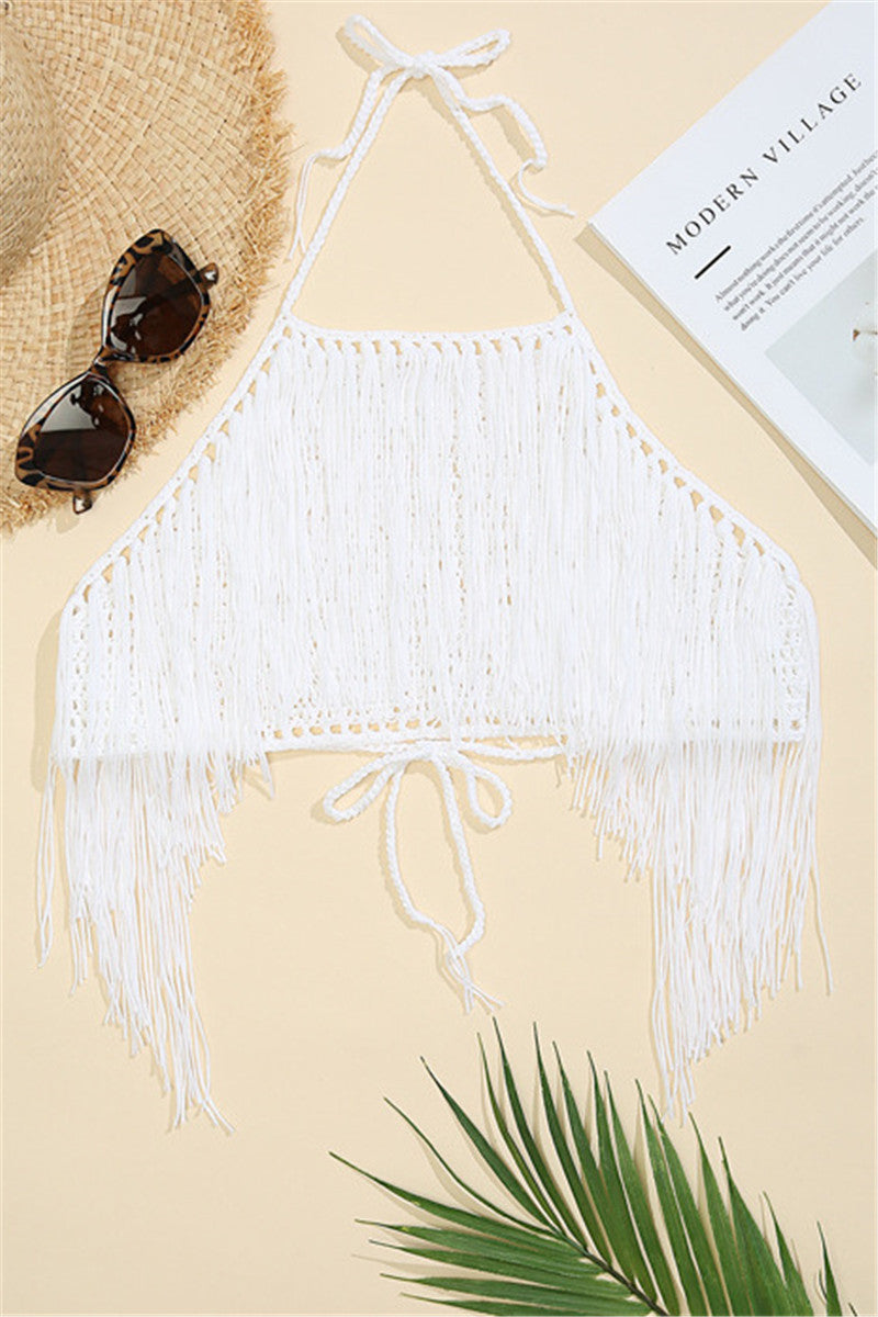 Crochet Tassel Halter Crop Top Cover Up