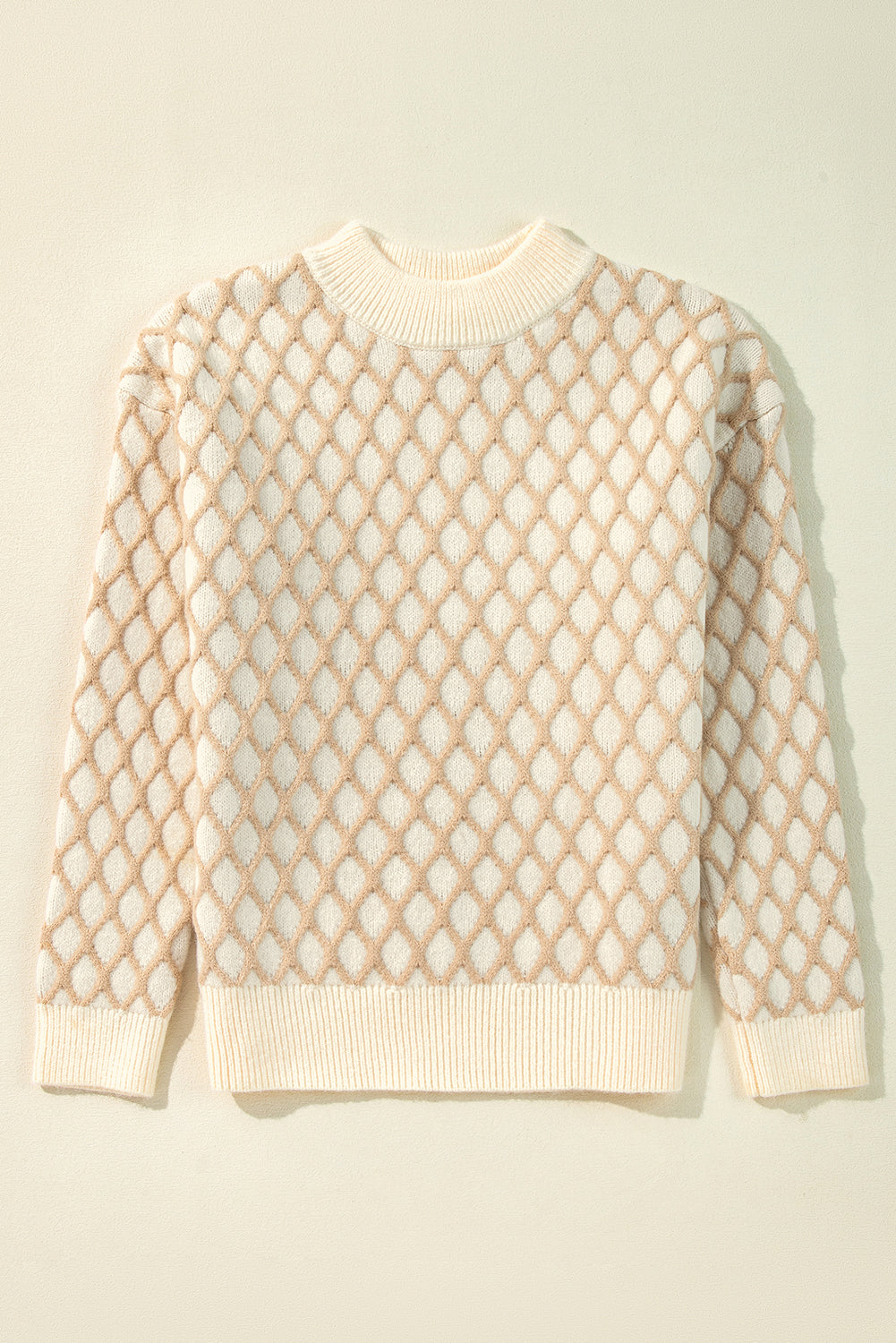 Oatmeal Diamond Knit Drop Shoulder Loose Sweater