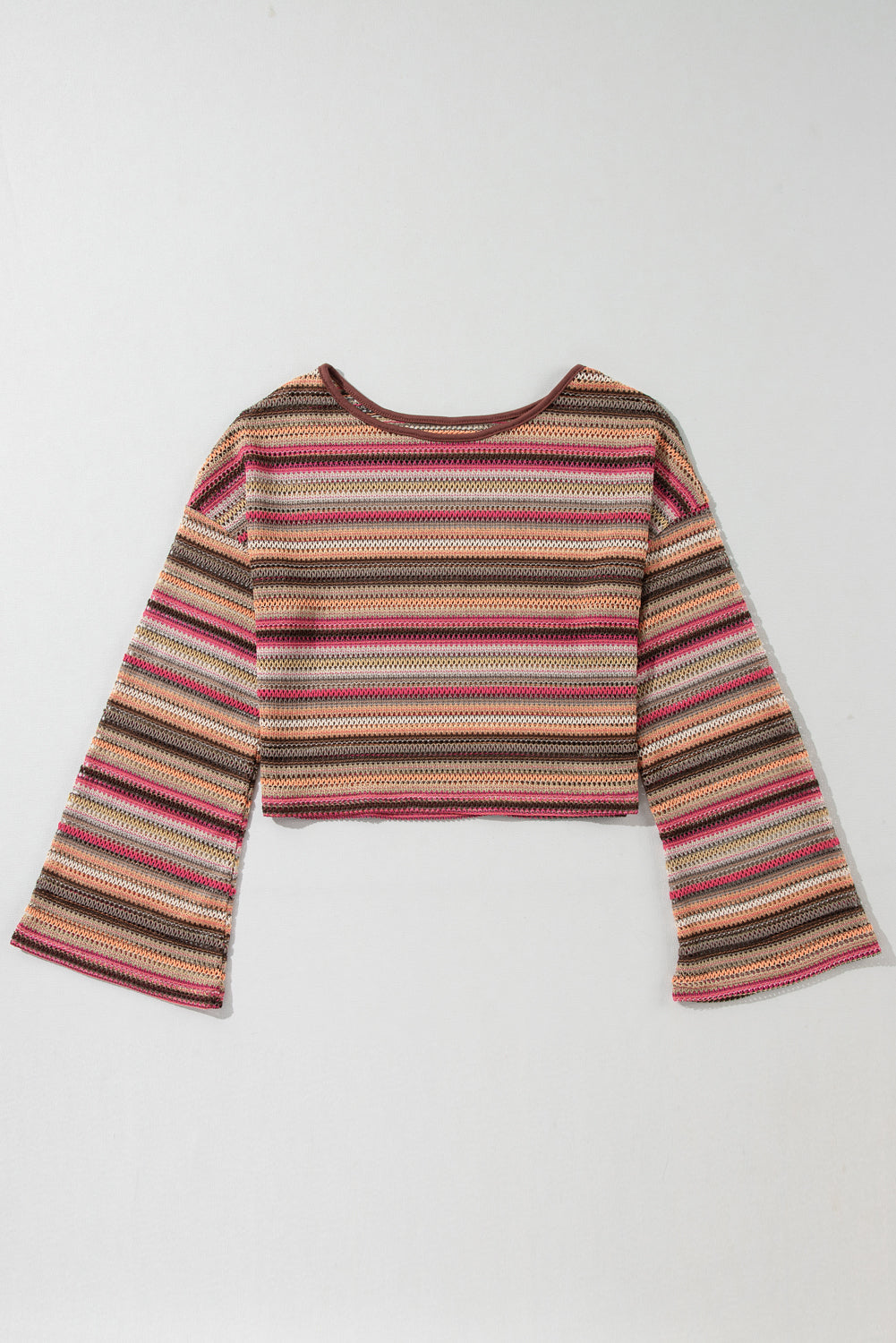 Rose Red Ethnic Striped Wide Cropped Long Sleeve Top