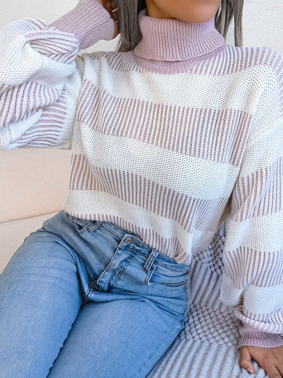 Striped Turtleneck Long Sleeve Sweater