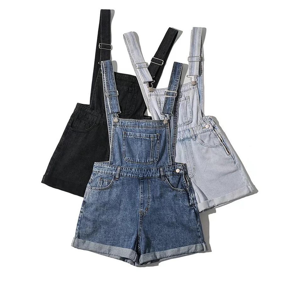 Casual Loose Pocket Denim Short Overalls