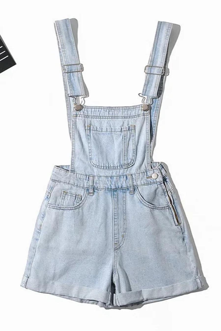 Casual Loose Pocket Denim Short Overalls