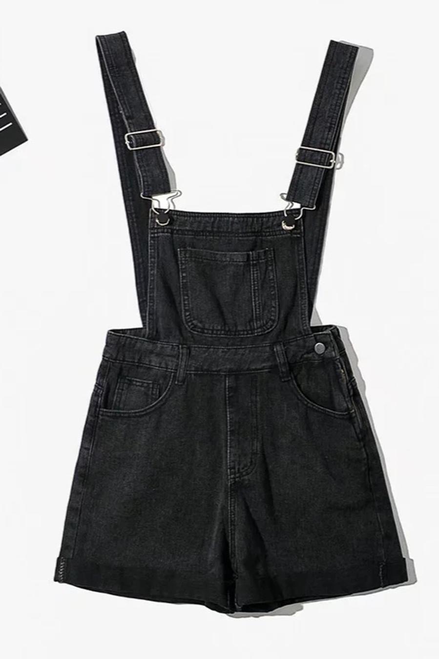 Casual Loose Pocket Denim Short Overalls