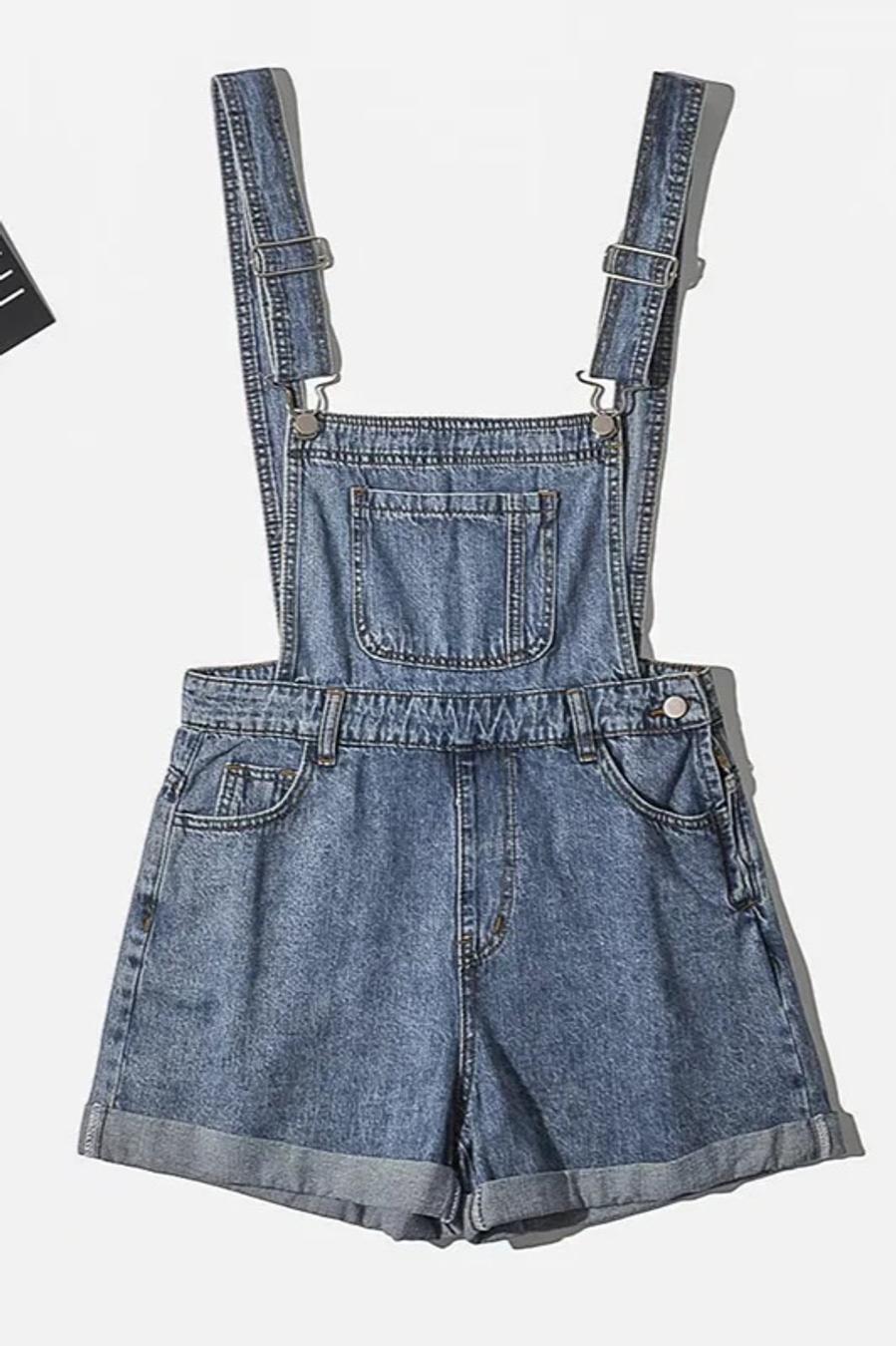 Casual Loose Pocket Denim Short Overalls