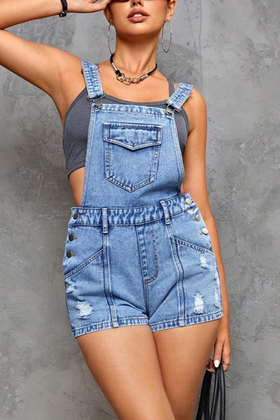 Denim Backless Overall Shorts