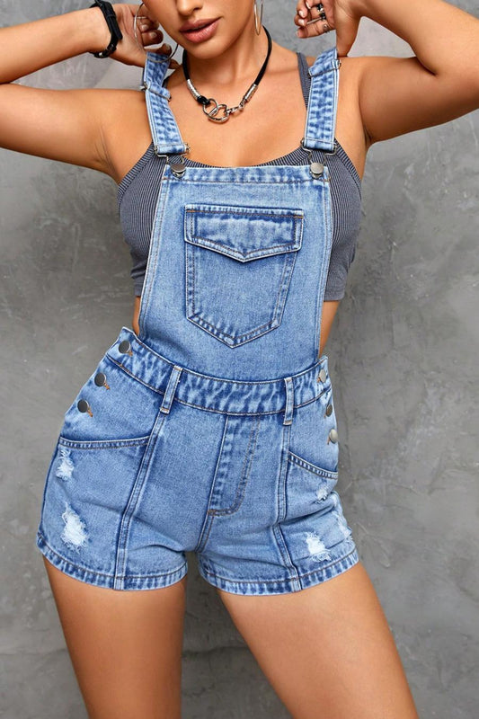 Denim Backless Overall Shorts