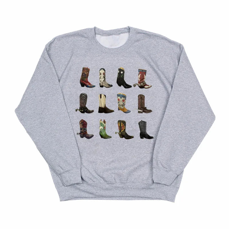 Vintage Boho Boot Autumn Winter Sweatshirt