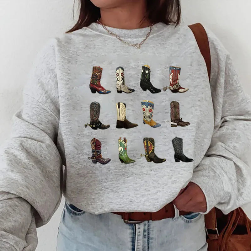 Vintage Boho Boot Autumn Winter Sweatshirt