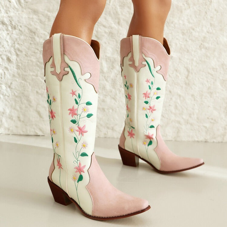 National Classic Embroidered Boots Thick-heeled Embroidered Knight Knee-high Boots